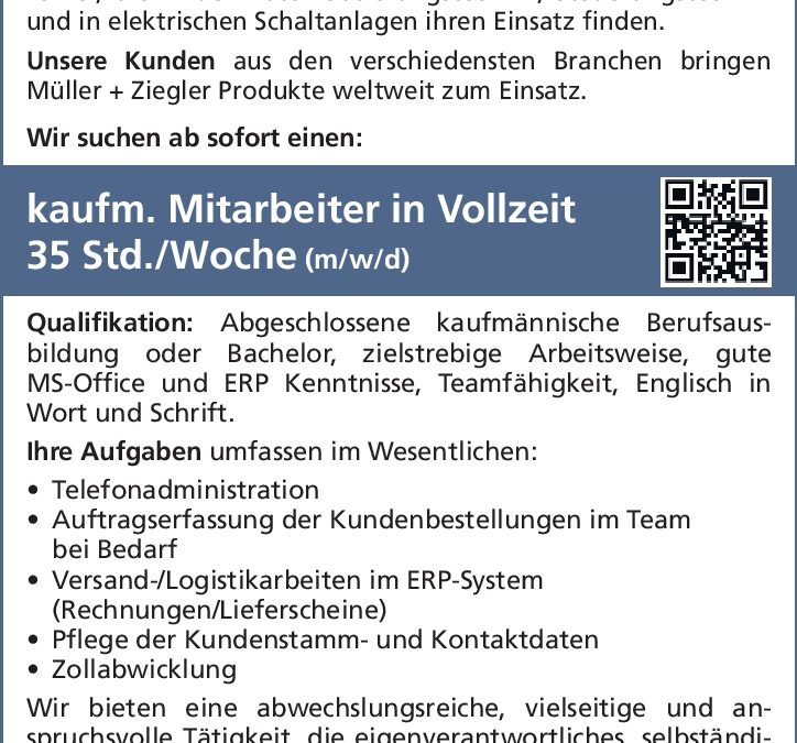 kaufm. Mitarbeiter in Vollzeit (m/w/d)