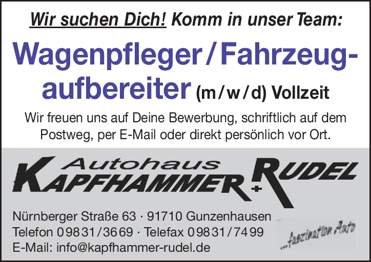 Wagenpfleger/Fahrzeugaufbereiter gesucht (m/w/d)