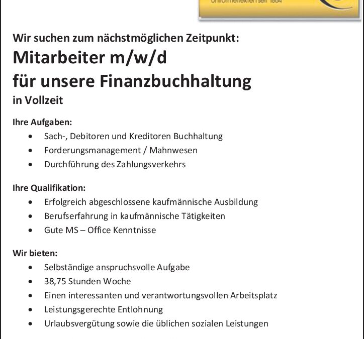 Mitarbeite (m/w/d) für die Finanzbuchhaltung (m/w/d)