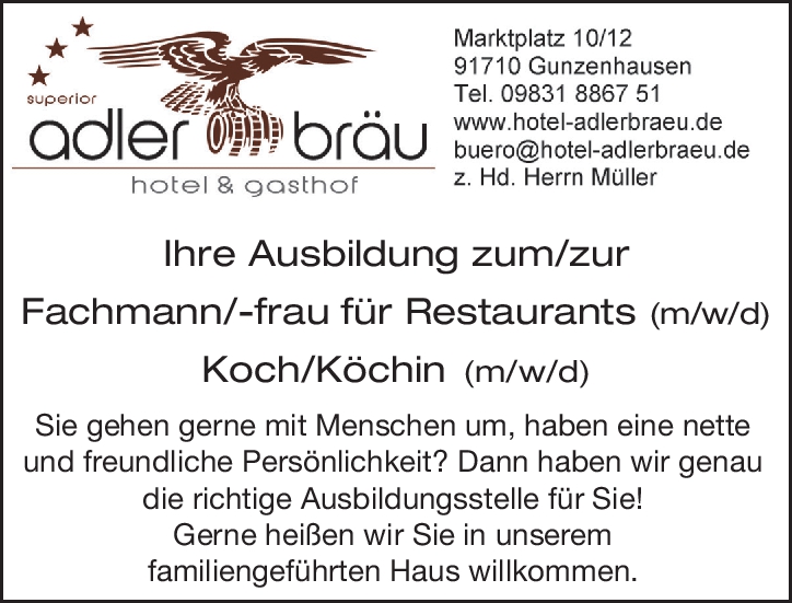 Ausbildung zum/zur Fachmann/-frau für Restaurants (m/w/d)