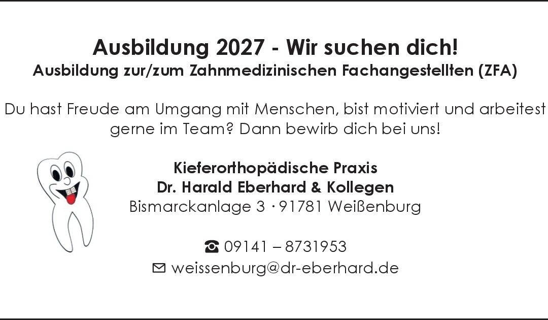 Ausbildung 2027 zur/zum Zahnmedizinischen Fachangestellten (ZFA)