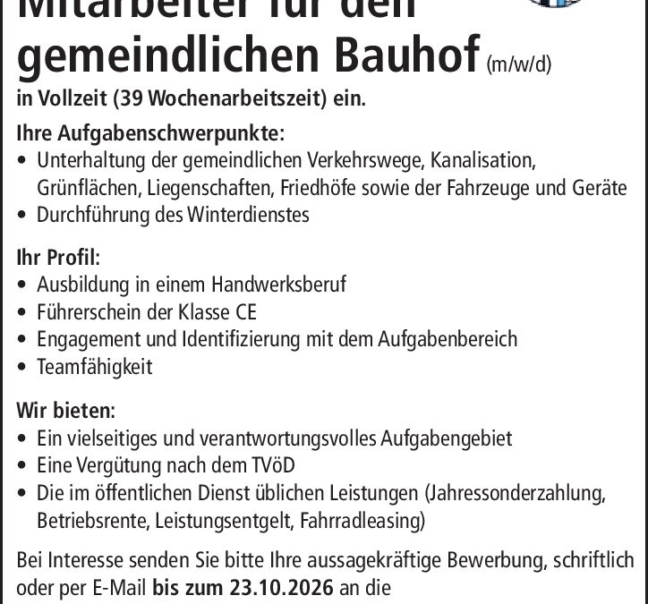 Bauhofmitarbeiter (m/w/d)