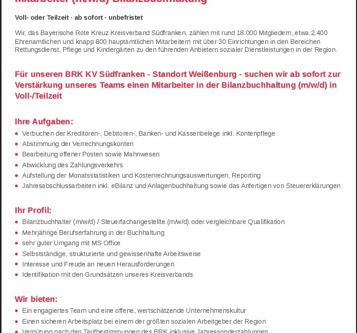 Mitarbeiter Bilanzbuchhaltung (m/w/d)