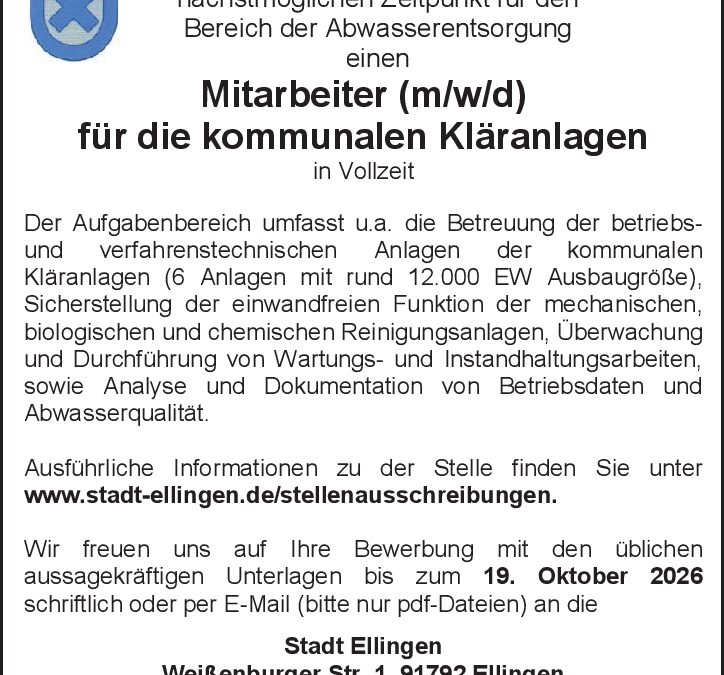 Mitarbeiter für die kommunalen Käranlangen (m/w/d)