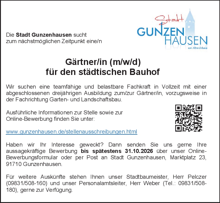 Gärtner für den städt. Bauhof (m/w/d)