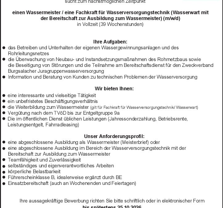 Wassermeister/in (m,w,d)