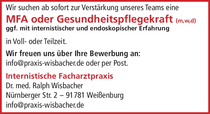 MFA oder Gesunheitpflegekraft m/w/d